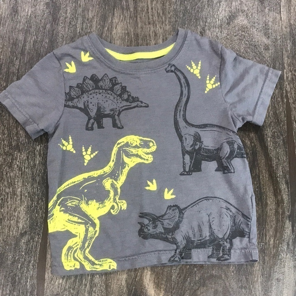 Peanut & Ollie Dinosaur Short Tee, 24 Month, Gray & Black